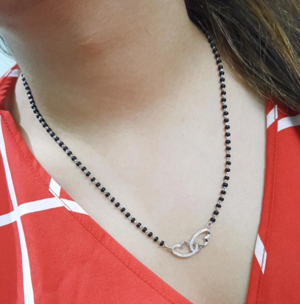 Double Heart Zirconia Silver Mangalsutra