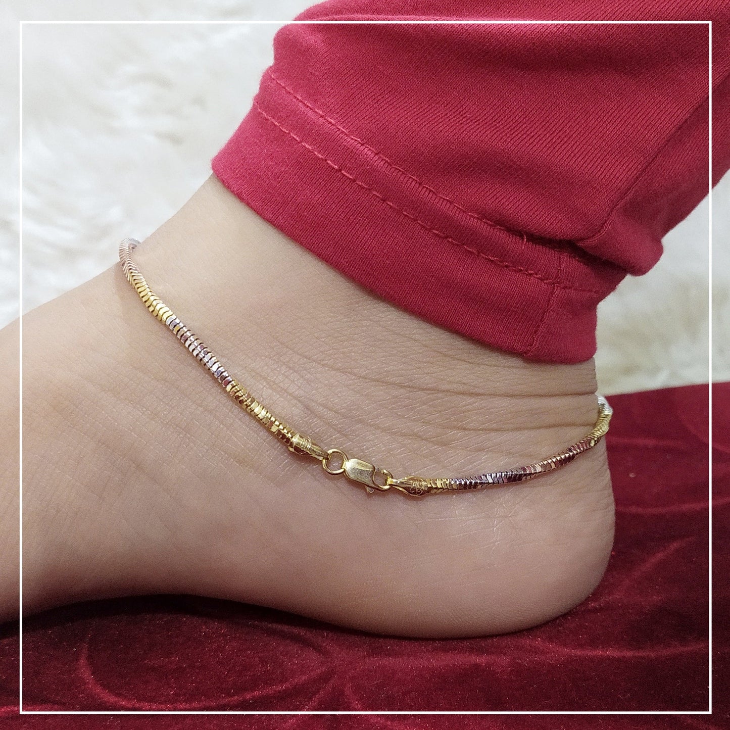 Twisted Snake Chain 3 Tone Italian Anklet