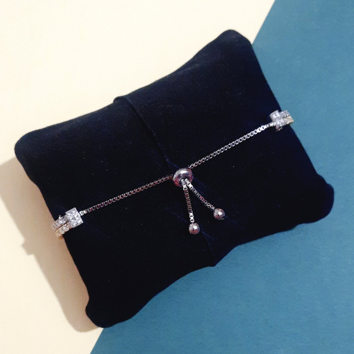 Double Line 6 Cents Solitaire Look Adjustable Bracelet