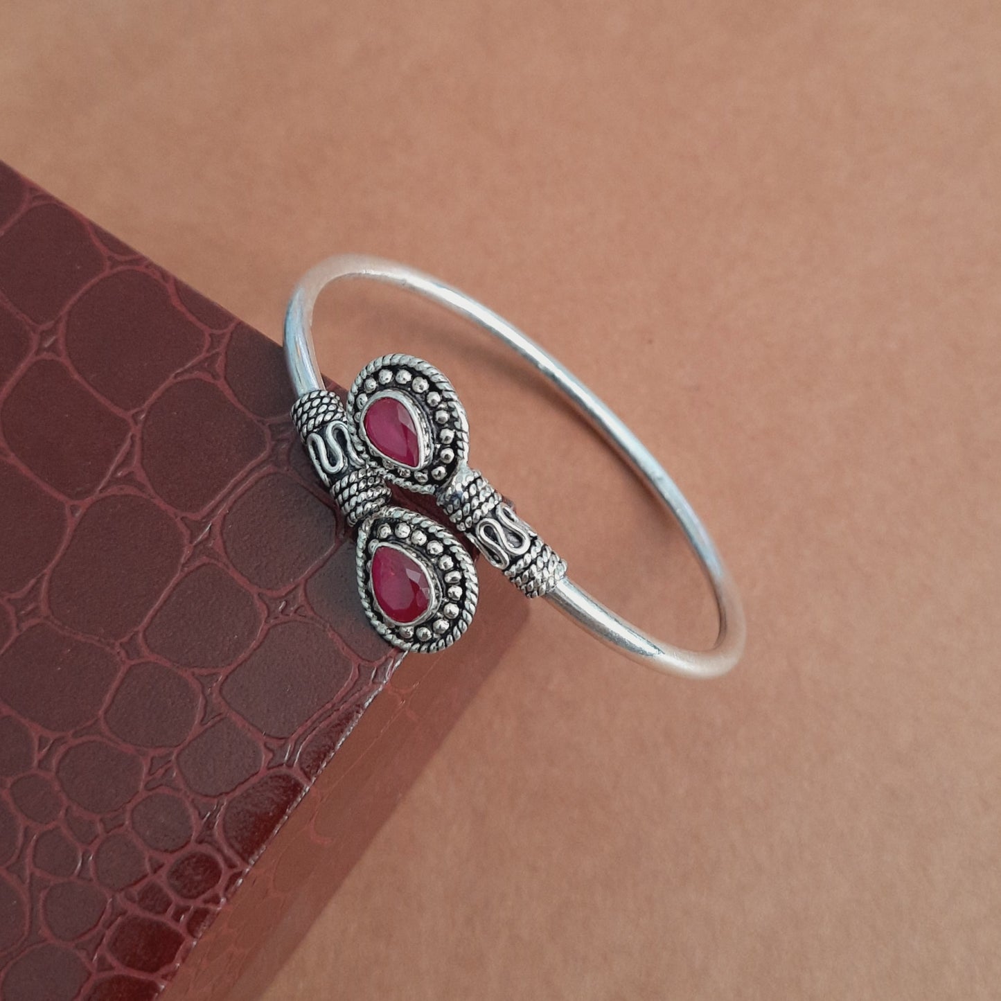 Ruby Colored Drop Shape Kada