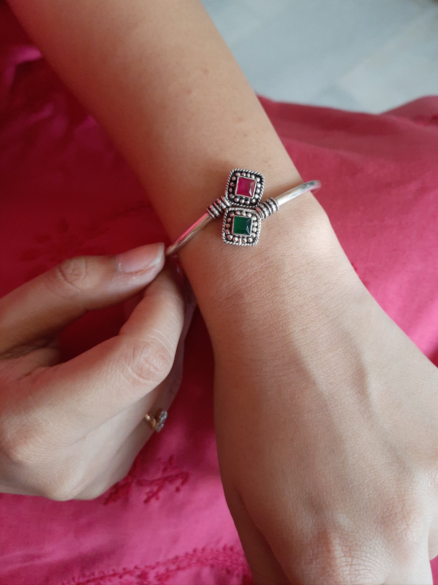 Ruby Green Colored Stone Kada