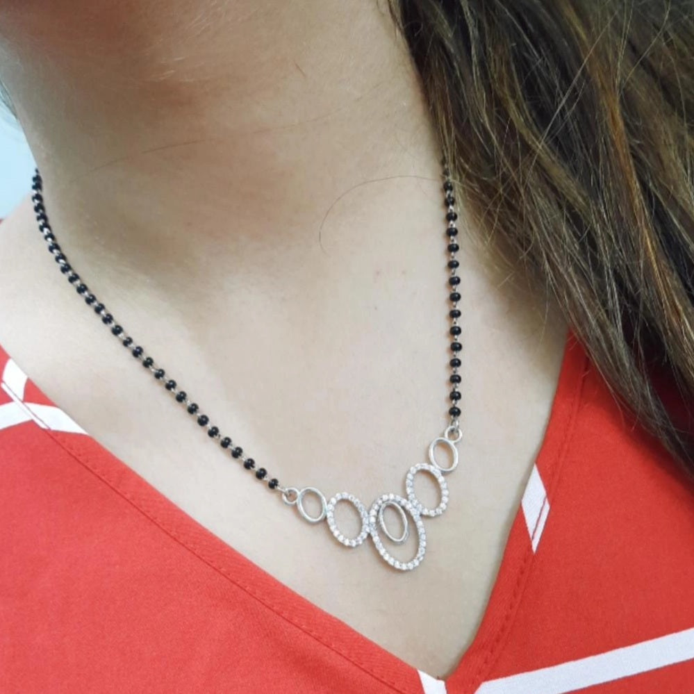Oval Shape Zirconia Silver Mangalsutra