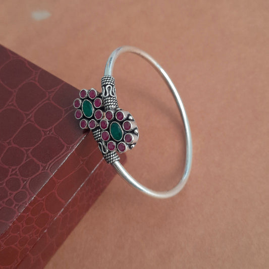 Ruby Green Colored Flower Kada