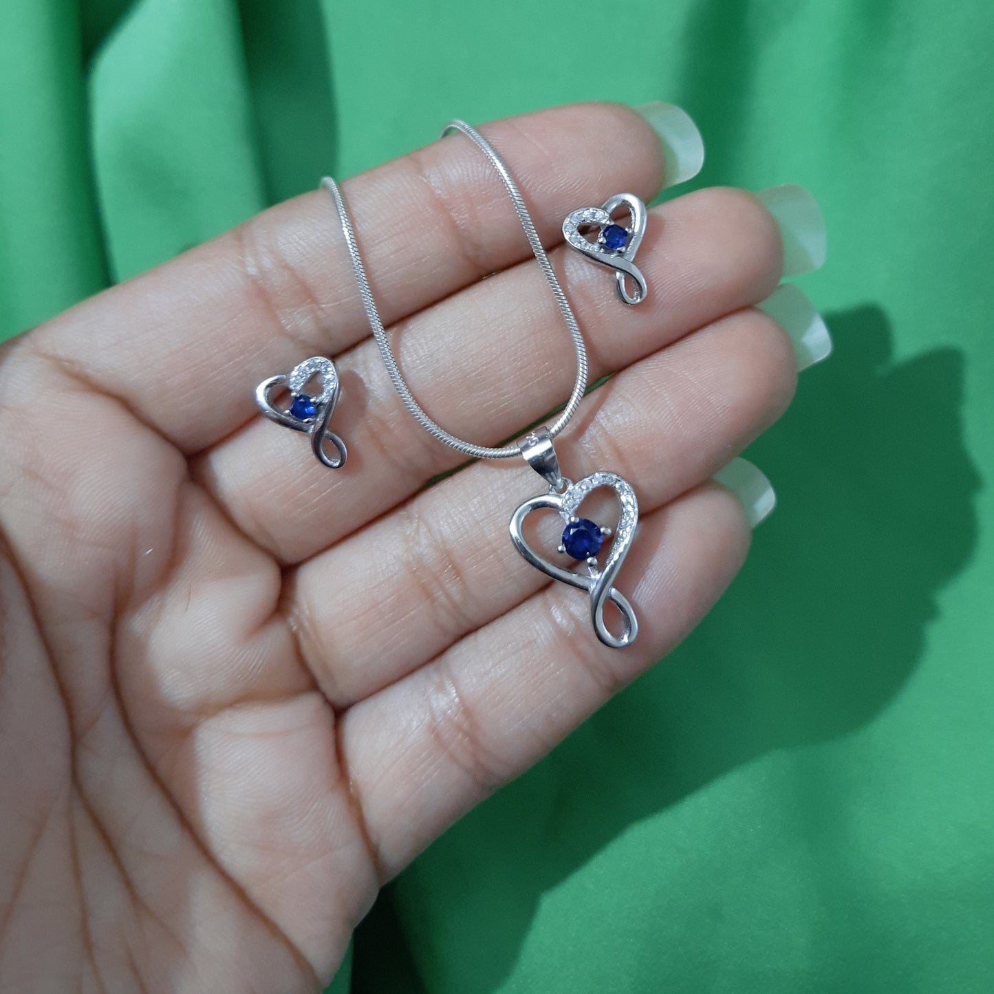Heart with Blue Stone Pendant Set